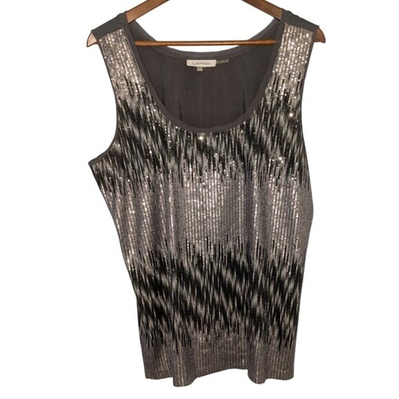 Calvin Klein XL Gray Silver Sequined Tank Top Party Holiday Christmas - Picture 8 of 10